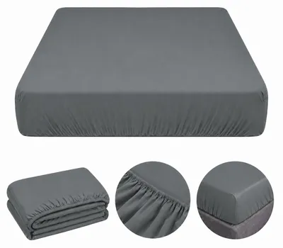 Zdjęcie produktu dla Prześcieradło z Gumką 200x200 Szare, Zakładka 25cm, 100% Bawełna Premium, Popielate, Na Duży Materac, Grube, Obraz wygenerowany przez AI