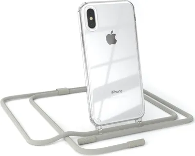 Produktbild von EAZY CASE Handykette für Apple iPhone X / XS, Clear Case aus Silikon, mit Umhängeband, abnehmbare Endstücke, Handyband in Beige