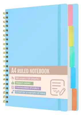 Immagine prodotto di Quaderno A4 a righe con 5 sezioni, 300 pagine, carta da 100 g/m², colore blu