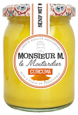 Zdjęcie produktu dla Organiczna musztarda kurkumowa Monsieur M drobno pikantna i łagodna 200ml
