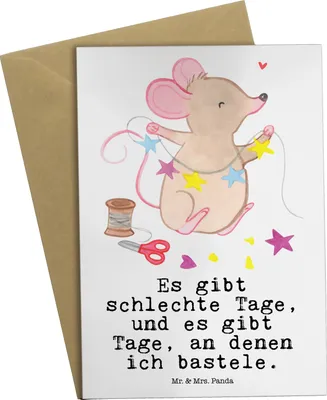 Produktbild von Mr. & Mrs. Panda Grußkarte Maus Basteln - Weiß - Geschenk, Kreatives, einladungskarten, osterkarten, hochzeitskarten, Klappkarte, DIY, weihnachtskarten