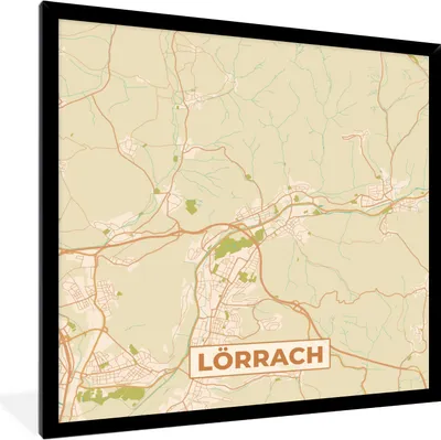 Produktbild von MuchoWow® Gerahmtes Poster Lörrach - Karte - Vintage - Stadtplan 40x40 cm - Poster mit Schwarzem Bilderrahmen Wandposter Rahmen Foto Bilder - Mit Rahmen - Wanddekoration Schlafzimmer