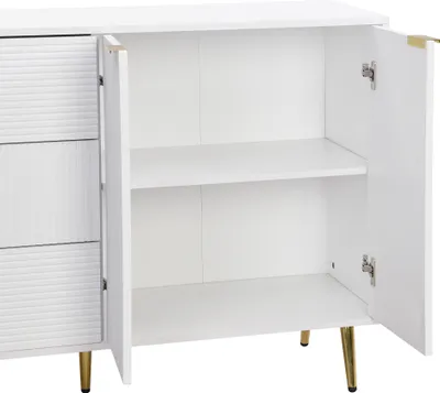 Immagine prodotto di okwish Mobile da cucina, mobile da soggiorno, mobile da cucina, 120 L x 38 P x 80,5 A (cm), con 2 ante e 3 cassetti, ripiani interni, con maniglie e piedini dorati, bianco + oro