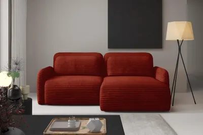 Productafbeelding van Eckbank, slaapbank, bank SIMONE, bekleed met stof Ambience in roestbruin, met een ottomaan aan de rechterkant