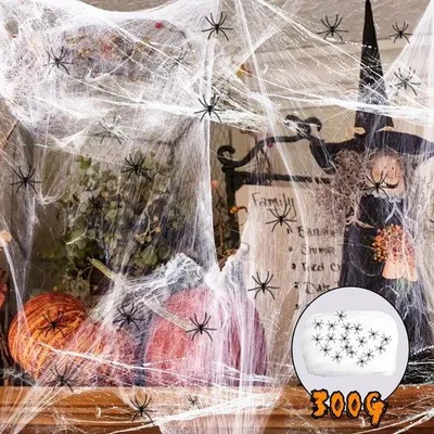 Productafbeelding van Halloween Spinnenweb Decoratieset - 300 g Spinnenweb met 60 Kunstspinnen