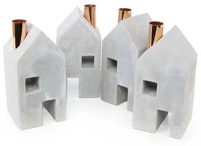 Produktbild von 4 Moderne Deko Häuser - Kerzenhalter für Stabkerzen Adventskerzen 18 cm