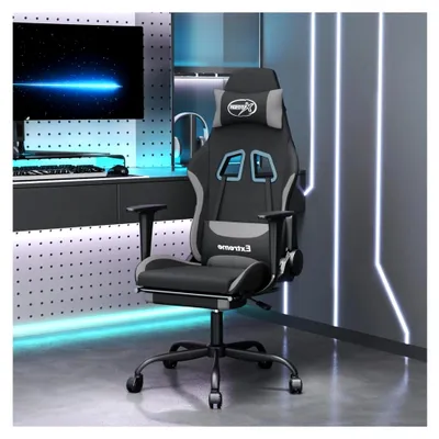 Produktbild von Gaming-Stuhl mit Massagefunktion und Fußstütze in Schwarz und Hellgrau