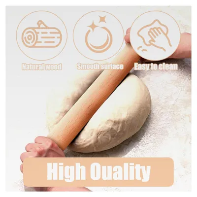 Produktbild von Kleines Nudelholz aus Holz, 30 cm Teigausroller, Backrolle für Teig, Kekse, Pizza, Kuchen, Fondant, mit 1 Teigmatte (50 x 40 cm)