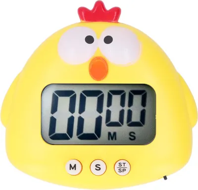 Imagen del producto de Temporizador digital de cocina con funciones de cuenta ascendente y descendente, diseño de animal de dibujos animados, sonido, alerta luminosa, fácil de usar y con soporte, ideal para cocinar, enseñar y con forma de pollito amarillo