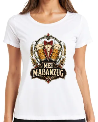 Productafbeelding van Maatpak, , bierkan, traditionele kleding, grappig, lederen broek, dirndl, dames T-shirt, wit, maat L