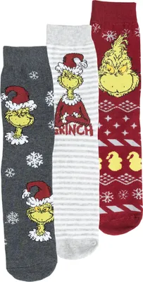 Produktbild von The Grinch Socken für Damen und Herren - Uni Sneaker Frauen und Männer Strümpfe Rot/Grau (3er Pack) 38-43