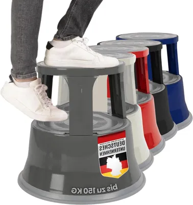 Productafbeelding van Stalen Roltrapje - Hulpje - Reiken naar Hoogtes - Zelfwegslaande Wielen - 40 cm Hoog - Grijs