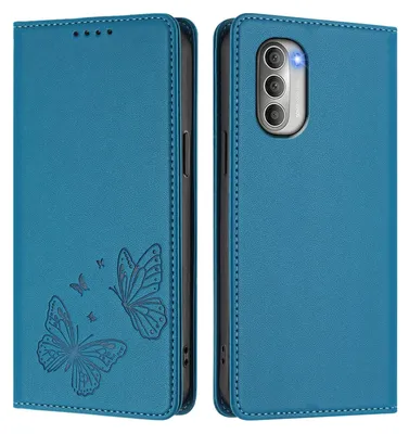 Image de Étui en cuir pour Motorola Moto G51 5G, motif papillon, étui à rabat avec porte-appareil, bleu