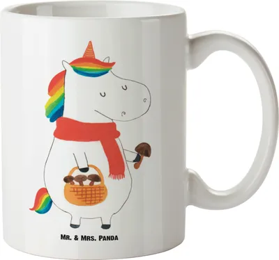 Produktbild von Mr. & Mrs. Panda jumbotasse Einhorn Pilz - Weiß - Geschenk, Spruch, Unicorn, steingut tasse, Haferl, Deko, Keramiktasse, Motivation, Große, Pilze, Pott, Teetasse