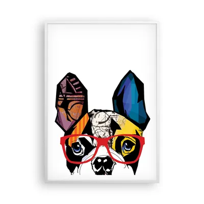 Produktbild von Gerahmtes Poster - Weißer Rahmen - Hund Brille Bunt Bulldogge - 70x100 cm - Wand Bild - Wanddeko - Wandbilder - Wandposter - Bilderrahmen - Bilder - Kunstdruck - Wandbild - P2WPA70x100-3206