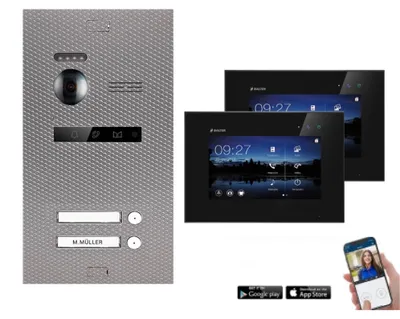 Produktbild von WLAN Video Türsprechanlage BALTER EVO 2-Draht BUS Komplettsystem für 2-Familienhaus Schwarz-Karbon-Silver