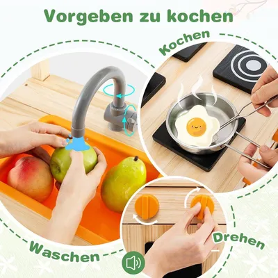 Produktbild von Matschküche Kinder Outdoor Kinderküche Tannenholz mit Überdachung 88 x 39 x 117 cm Natur