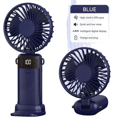 Imagen del producto de Ventilador de mano, recargable por USB, con 5 niveles de velocidad, color azul
