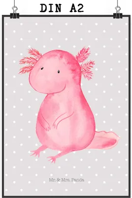 Produktbild von Mr. & Mrs. Panda Bild Axolotl Niedlich DIN A2 - Grau Pastell - Geschenk, Plakat, drucke, Axolot, Wandbild, Wanddekoration, Freundin, wanddeko, Liebe, Zufrieden