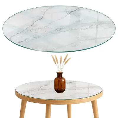 Produktbild von Glasplatte Tisch – Esstischplatte Glas – Tischplatte Glas – Glasarbeitsplatte Tisch – Glasplatte Esstisch – Pflegeleicht – Witterungsbeständig – fi60 cm – Marmoroberflächenmuster