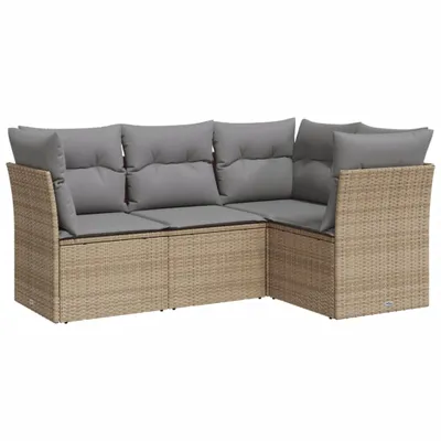 Produktbild von vidaXL 4-tlg. Garten-Sofagarnitur mit Kissen Beige Poly Rattan