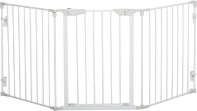 Produktbild von Absperrgitter Für Hunde Schutzgitter Hundegitter Türschutzgitter 3 Elemente Inkl. Sicherheitstür Metall Kunststoff Weiß 180 X 3 X 74,5 Cm