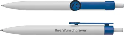 Produktbild von Druckkugelschreiber mit Gravur / mit Smile Gesicht / Clipfarbe: blau