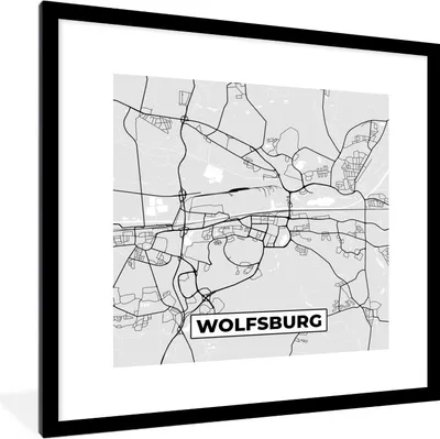 Produktbild von MuchoWow® Gerahmtes Poster Karte - Wolfsburg - Karte - Deutschland 40x40 cm - Poster mit Schwarzem Bilderrahmen Wandposter Rahmen Foto Bilder - Poster - Plakat im Rahmen