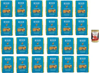 Produktbild von De Cecco Mezzi Rigatoni N°26, 100% Italienisch Pasta Nudeln 24x 500g + Italian Gourmet Polpa 400g
