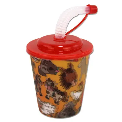 Produktbild von 3D-Becher mit Strohhalm und Deckel Bauernhoftiere 250 ml | 24 Stück