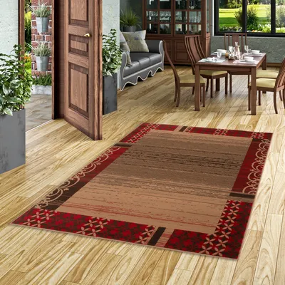 Produktbild von Designer Teppich Samba Modern Rot Beige Bordüre, Größe:120x170 cm