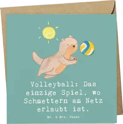 Produktbild von Mr. & Mrs. Panda Grußkarte Volleyball Schmettern - Meeresbrise - Geschenk, Glückwunschkarte, Sportarten, Klappkarte, faltkarte, Agilität, Sportler, anlasskarte, Sportart