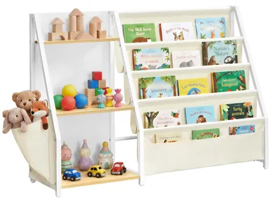 Produktbild von SONGMICS Bücherregal Kinderzimmer, Montessori Regal für Spielzeug Aufbewahrung, 108,5 x 30 x 75 cm, Gelb und Weiß