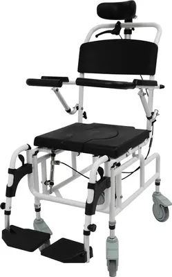 Image de Fauteuil roulant de douche et de toilette - Fauteuil de toilette - Hauteur réglable 115-136 cm - 4 roues, toutes avec frein - Jusqu'à 100 kg - Assise 44×43 cm -Polyuréthane& Aluminium - Or