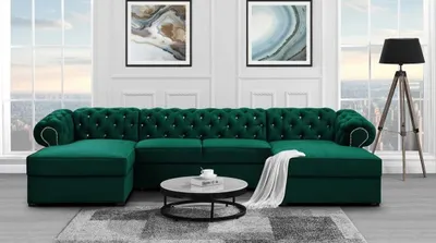 Produktbild von Grün Ecksofa U Farbe Kronos 19 Chesterfield Glamourös Wohnzimmer Ecksofa mit schlaffunktion