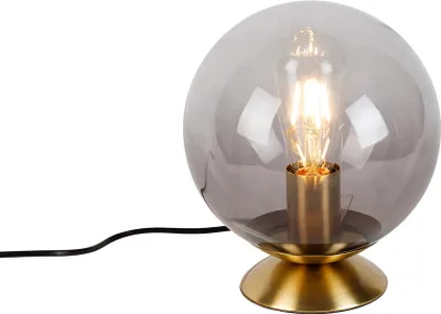 Produktbild von QAZQA - Art Deco Art Deco Tischlampe Messing mit Rauchglas - Pallon I Wohnzimmer I Schlafzimmer - Kugel I Kugelförmig - LED geeignet E27