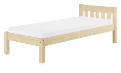 Produktbild von Singelbett Massivholz Kiefer unbehandelt 90x200 Zubehör wählbar V-60.38N-09Rollrost und Matratze inkl.