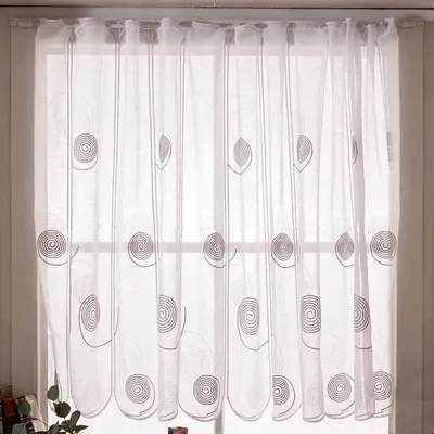 Produktbild von Scheibengardinen Stoff Meterware nähfrei Spiralen weiß grau Höhe 100cm