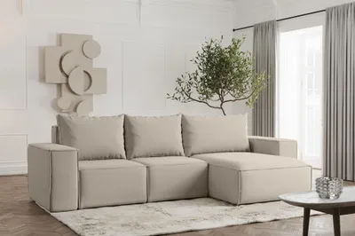Produktbild von Ecksofa Designersofa ESTELLE in Stoff Opera Velvet Pearl Ottomane Rechts