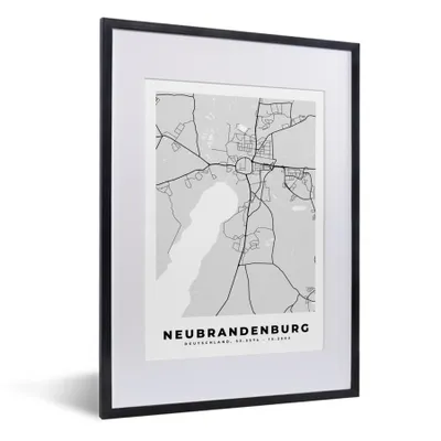 Produktbild von MuchoWow® Gerahmtes Poster Karte - Deutschland - Neubrandenburg - Stadtplan 30x40 cm - Poster mit Schwarzem Bilderrahmen Wandposter Rahmen Foto Bilder - Wandposter Schlafzimmer