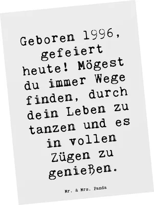 Produktbild von Mr. & Mrs. Panda Postkarte Spruch 1996 Geburtstag - Weiß - Geschenk, Glückwunsch, Grußkarte, besondere Anlässe, Lebensfreude, Happy Birthday, Geburtstagsgeschenk