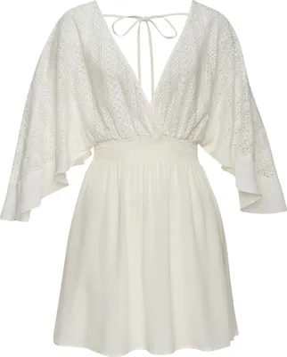 Produktbild von LASCANA Tunikakleid mit weiten Ärmeln, Oberteil aus Spitze, aus leichtem Viskose-Crepe offwhite Größe 38
