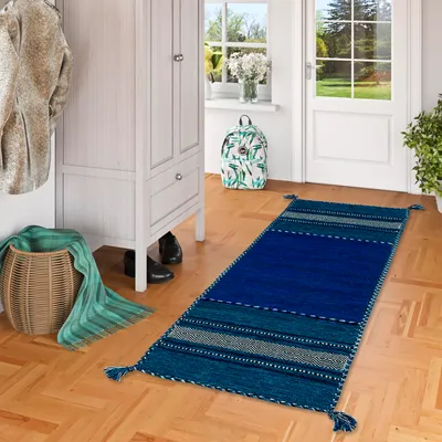 Produktbild von Läufer Natur Teppich Kelim Navarro Blau, Größe:70x140 cm
