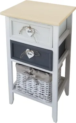 Immagine prodotto di Milani Home - mobiletto in legno con 2 cassetti e cesta, grigio chiaro, stile shabby chic, 35 x 28 x 62 cm