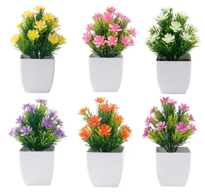 Image de 6 plantes artificielles en pot - Fleurs en plastique réalistes pour l'intérieur et l'extérieur