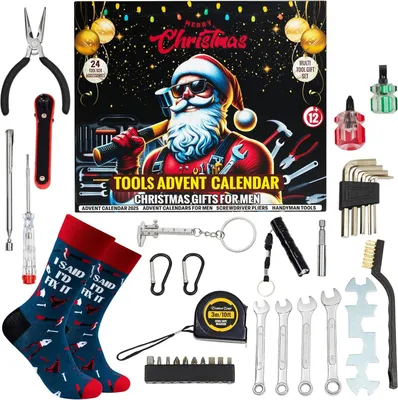 Productafbeelding van Adventskalender 2025 - Handgereedschapsets voor mannen - Met zaklamptang - Schroevendraaiersleutel kabelbinders - Aftellen naar Kerstmis