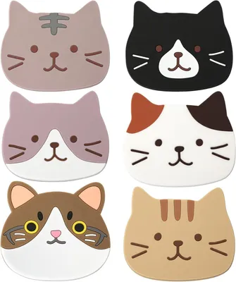 Produktbild von Silikon-Untersetzer für Katzen – Set mit 6 Stück – Dekorativer Glasuntersetzer – Rutschfest – Hitzebeständige Tischuntersetzer für Gläser