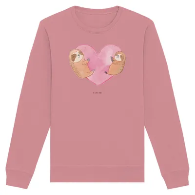 Produktbild von Mr. & Mrs. Panda Organic Pullover Faultiere Herz Größe XL - Canyon Pink - Geschenk, Freundin, Baumwoll Sweatshirt, Hochzeitstag, für, Mitbringsel, Partner, Sweater, Pulli