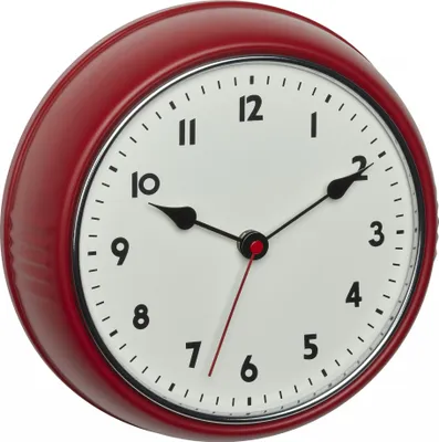 Produktbild von TFA Dostmann Wanduhr, Funkuhr, Retrolook, rot, Metall/Kunststoff, 240mm Durchmesser x 68mm Tiefe, Arabische Ziffern