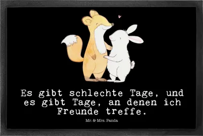 Produktbild von Mr. & Mrs. Panda Bodenvorleger Fuchs Hase Freunde treffen 50 x 75 cm - Schwarz - Geschenk, fußmatte, Gummimatte, Türmatte, Schuhabstreifer, Schmutzfangmatte